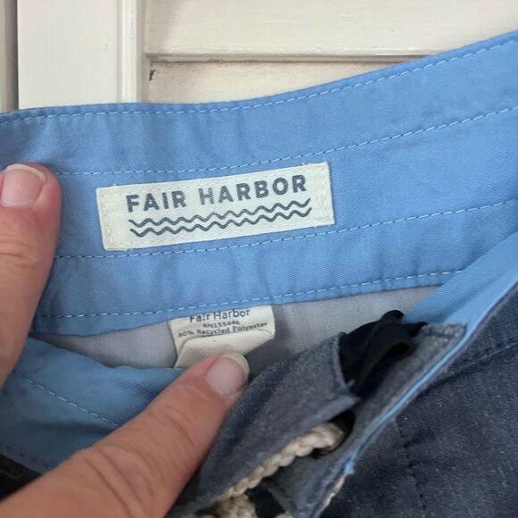 Navy Blue Swim Shorts with Light Blue Stripes - Picture 3 of 8